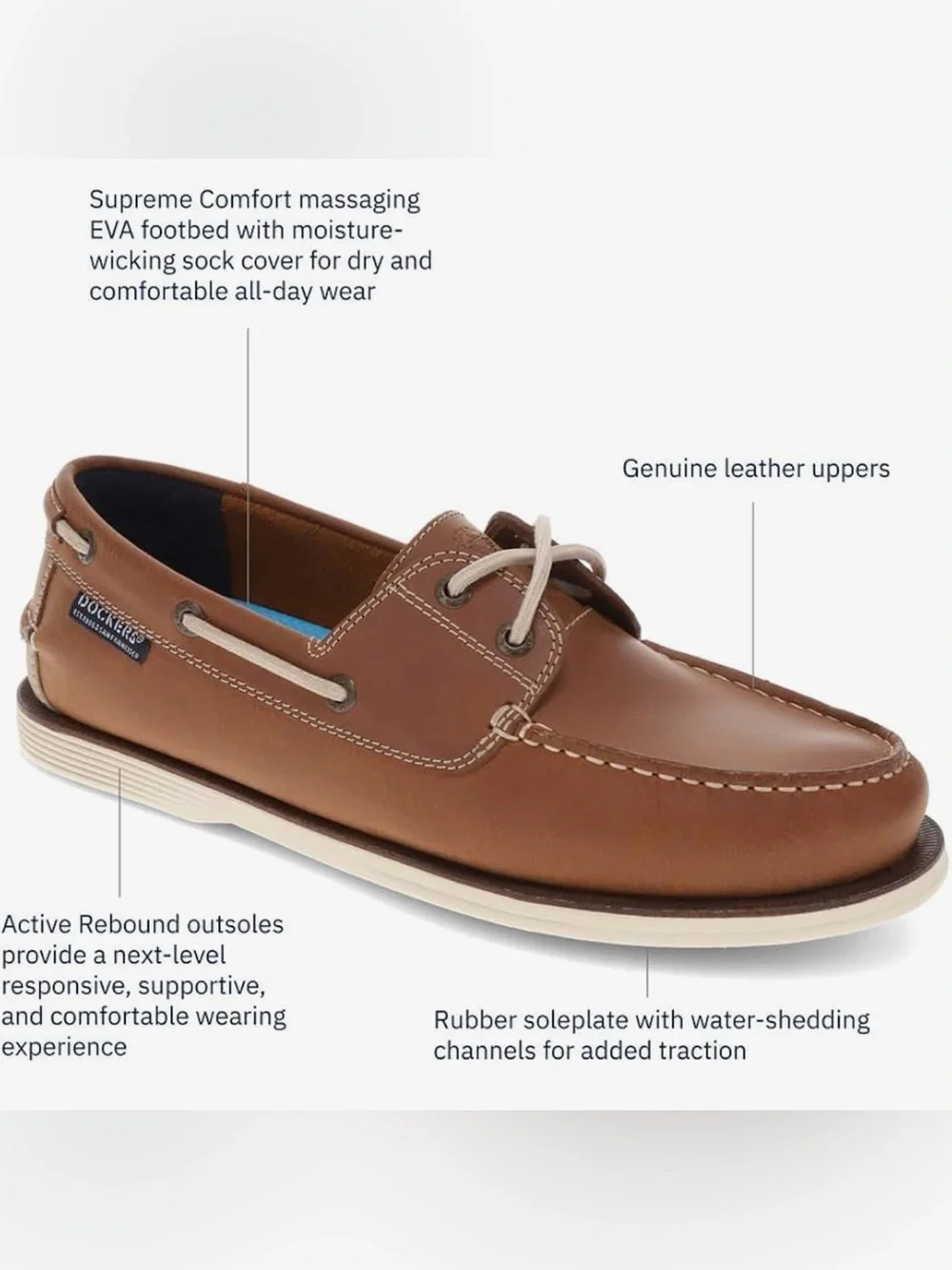 Men's or Boy's Dockers Dennison Brown Leather Lace-Up Boat Shoes Size 8M
